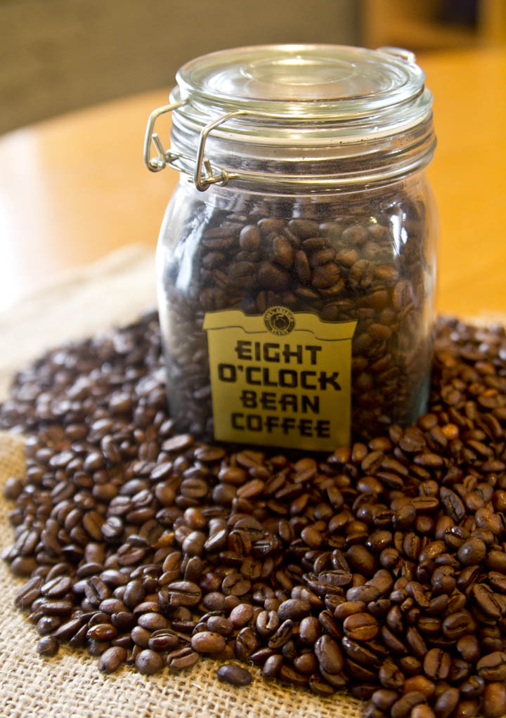 Eight O'Clock Glass Jar and Coffee