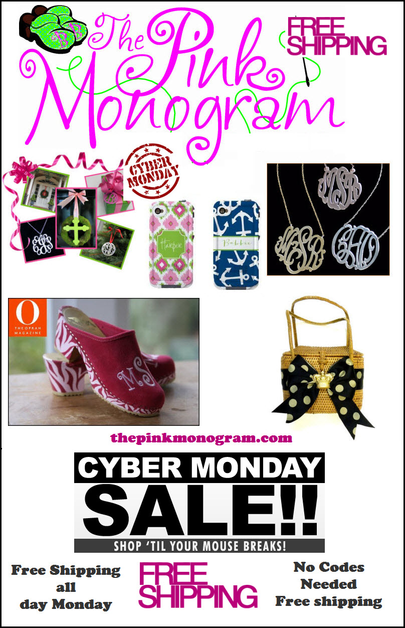 Pink Monogram Free shipping deal Cyber Monday http://thepinkmonogram.com