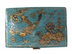 Madera Home Furniture Teal Pillow Box with Koi Fish Top https://twoclassychics.com