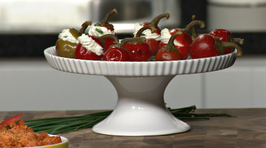 Stuffed Peppadews with Goat Cheese and TWISTOS Bruschetta Flavored Baked Snack Bites Recipe