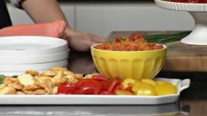 red pepper dip with Twistos snacks https://twoclassychics.com/2014/04/recipes-twistos-baked-snack-bites-women-go/