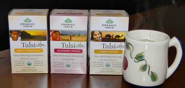 3 organic india teas in boxes