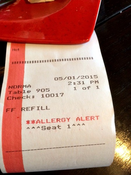 How To Dine Out When Dealing With Dietary Allergies - Red Robin Allergy Alert Receipt