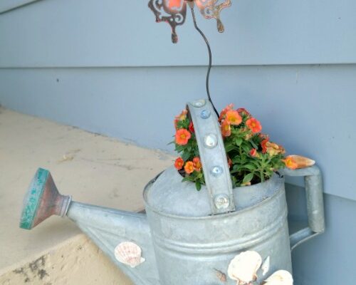 DIY Vintage Metal Watering Can Garden Planter – Coastal Style