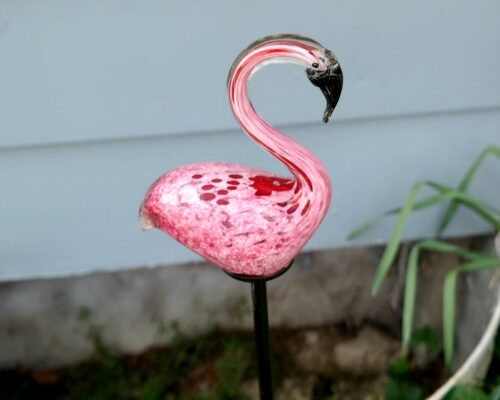 Solar Powered Glass Pink Flamingo Garden Lights