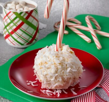 Peppermint Candy Cane Coconut Popcorn Snowballs Recipe