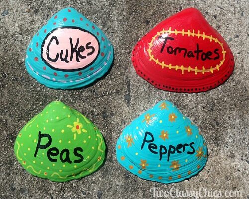 Hand-Painted Seashell Vegetable Garden Markers