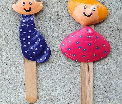 Kid’s Crafts: Seashell People Stick Puppets