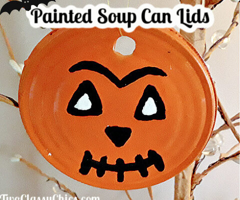 Kid’s Crafts: Painted Jack-o-Lantern Soup Can Lids