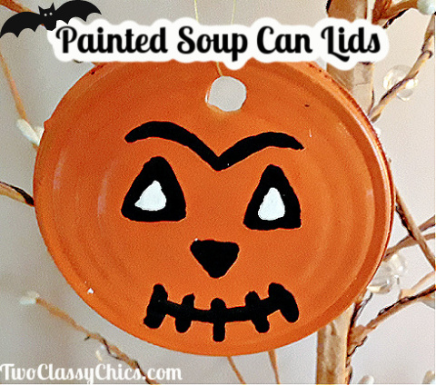 Kid's Crafts: Painted Jack-o-Lantern Soup Can Lids