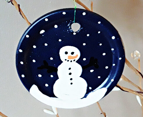 Painted Mason Jar Lids Snowman Christmas Tree Ornaments