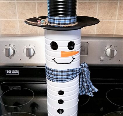 Painted Metal Coffee Cans Snowman Winter Decoration