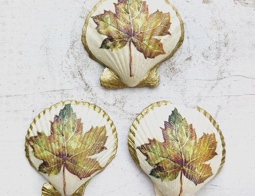 Autumn Maple Leaf Decoupage Scallop Seashells