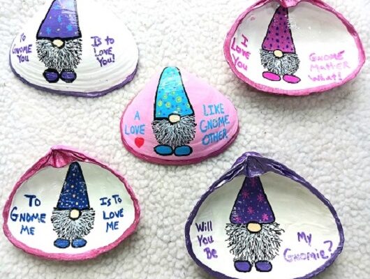 Hand Painted Gnome Valentine’s Day Clam Shell Seashell Designs