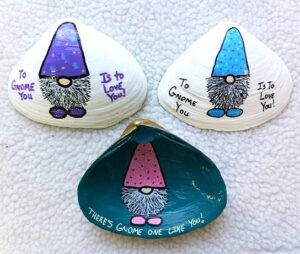Hand Painted Gnome Valentine's Day Clam Shell Seashell Designs