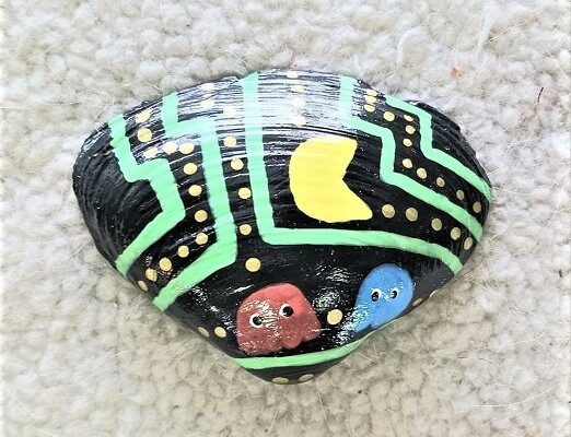 Hand Painted Pac Man Game Themed Seashell Designs