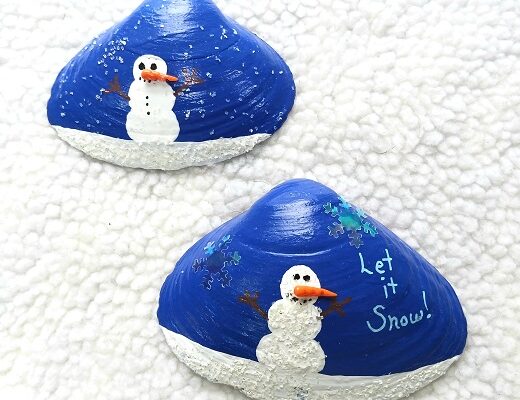 Painted Snowman Large Clam Shell Seashell Designs