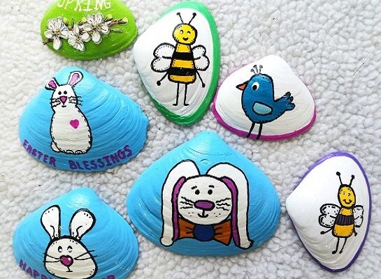 Easter Bunny and Spring Season Designs Painted Clam Shells Seashells