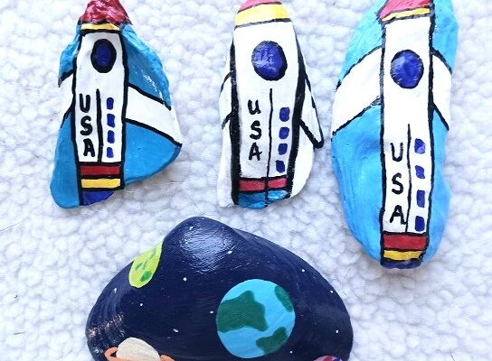 Hand Painted Solar System and Rockets Seashells for Kids