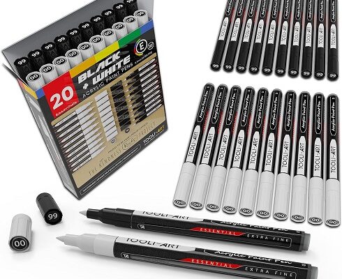 Tooli-Art Black and White Fine Tip Acrylic Paint Pen Markers