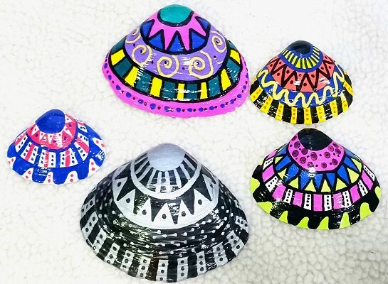 Hand Painted Tribal Design Clam Shells Seashells