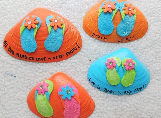 Summer Flip Flops Painted and Decorated Clam Shells Party Favors