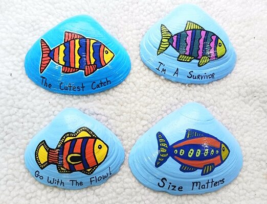 Fish with Funny Sayings Painted Clam Shells Seashells