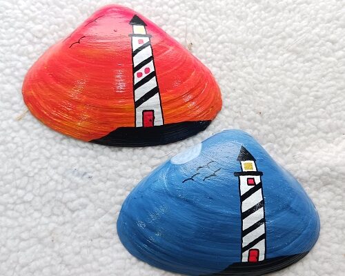 Hand Painted Lighthouse Clam Shells Seashell Designs