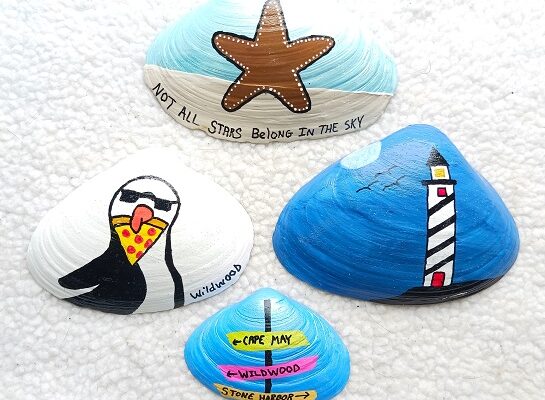 Starfish, Seagull and Lighthouse Painted Seashell Designs