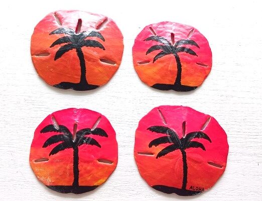 Hand Painted Tropical Palm Tree Sand Dollar Christmas Ornaments