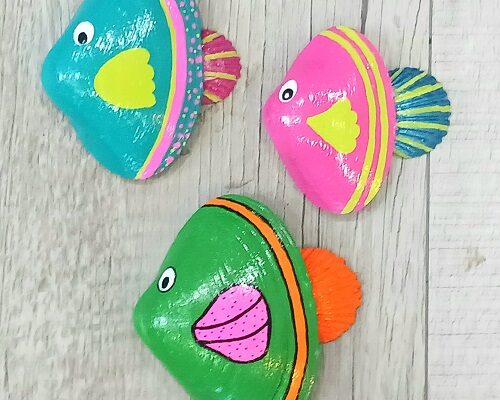 Hand-Painted Tropical Fish Clam Shells Seashell Designs