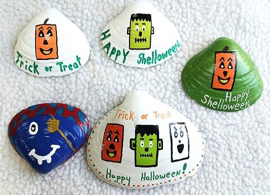 Easy Halloween Designs Painted Clam Seashells