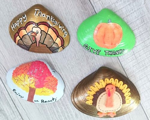 Thanksgiving Themed Painted Seashells Dinner Table Party Favors