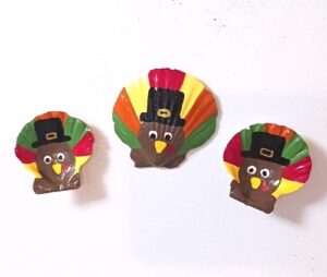 Turkey Painted Shell Thanksgiving Turkey Hand Painted Scallop Shells Refrigerator Magnets ...