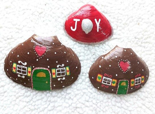 Hand Painted Gingerbread House Clam Shells Seashells