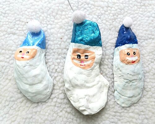 Hand Painted Santa Clam and Oyster Shells Christmas Ornaments