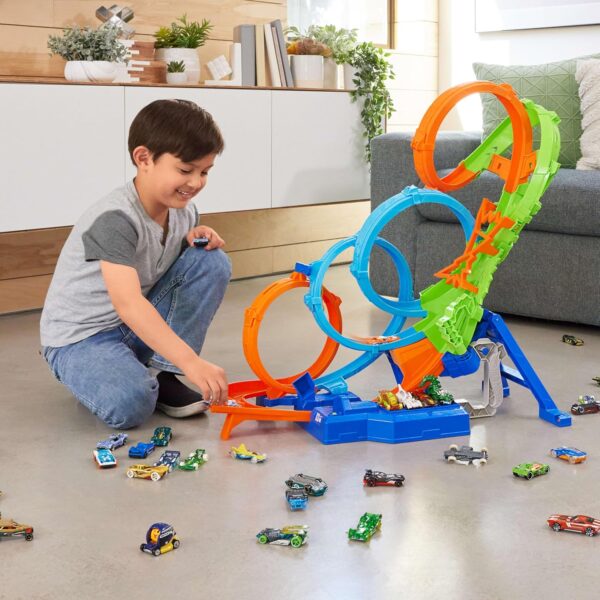 Hot Wheels Toy Car Race Track Set with 4 Loops