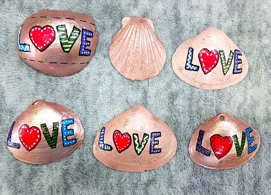 LOVE Valentine’s Day Hand-Painted Seashells