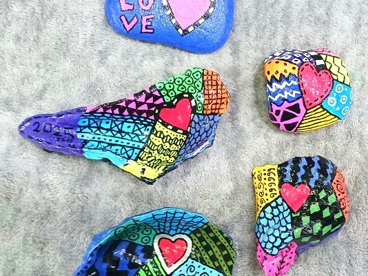 Hand Painted Heart Love Kindness Rocks and Seashells
