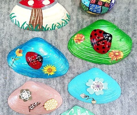 Hand Painted Spring Designs Clam Shells and Seashells