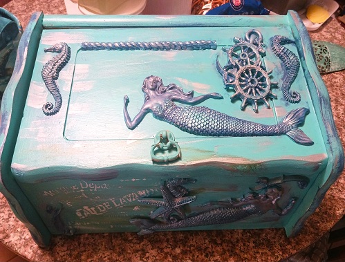 Handcrafted Coastal Mermaid Wood Treasure Chest Box