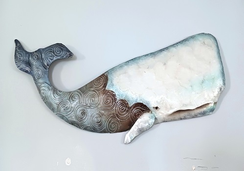 Coastal Beach Large Whale Metal Wall Decor Art