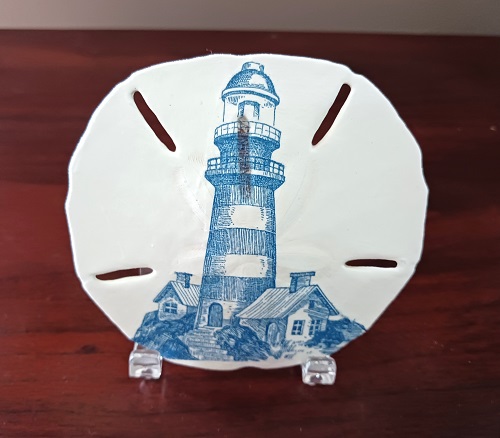 Decoupage Lighthouse on Sand Dollars Coastal Home Decor