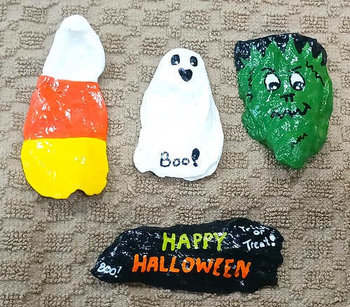 Hand Painted Halloween Candy Corn, Ghost and Frankenstein Oyster Shells