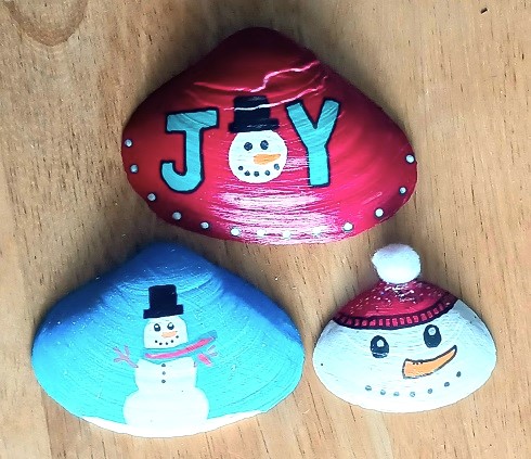 Painted Snowman Holiday Design Clam Shells Seashells
