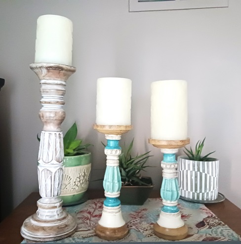 Beautiful Wood Coastal Cottage Candle Holders