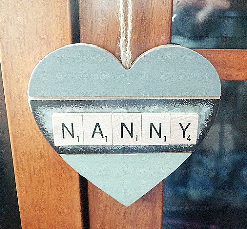 Hanging Wood Heart with Scrabble Tile Lettering Craft Project