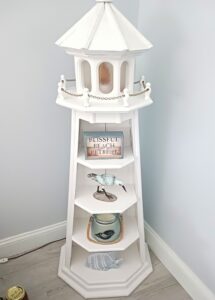 Upcycled Large Wood Lighthouse with Lights and Shelves