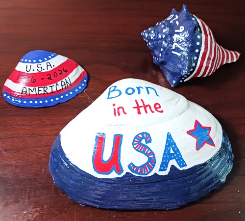 Americana American Patriotic Painted Clam Shells Seashells Designs