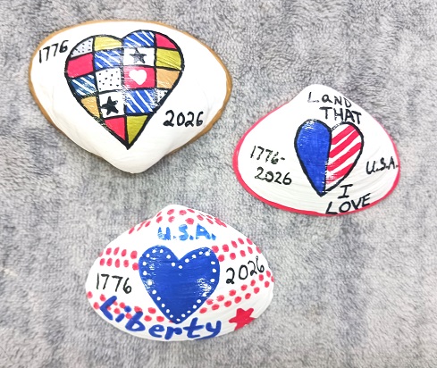 3 Hand Painted Patriotic Clam Shell Seashell Designs